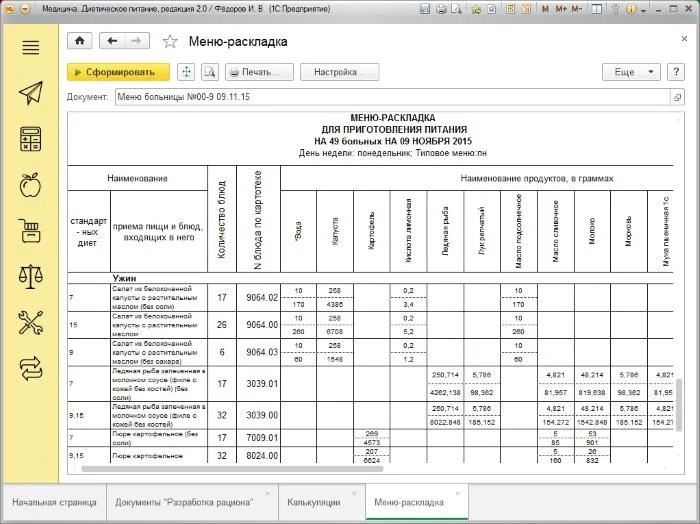 Ежедневное управление меню.