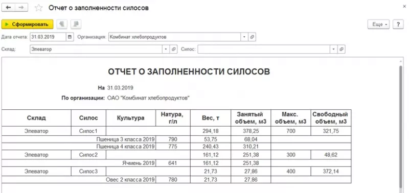 отчет о заполнение силосов